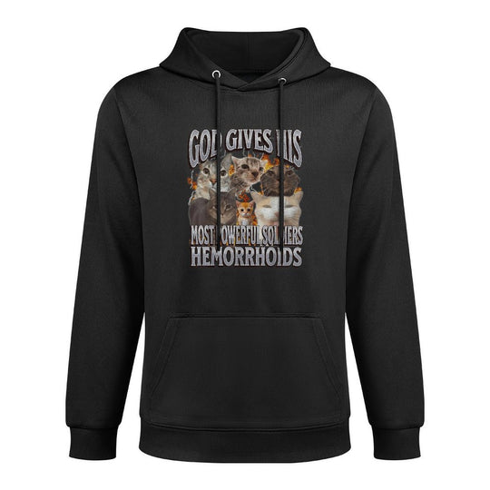 God Gives His Most Powerful Hemorrhoids Funny Cat Meme Adjustable Hood Hoodie
