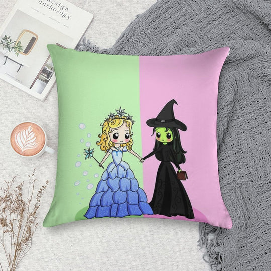 Elphaba & Glinda Soft Hidden Zipper Throw Pillow