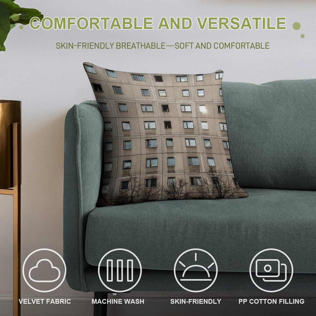 Plattenbau - Building Facade - Architecture Soft Short Plush Fabric Throw Pillow
