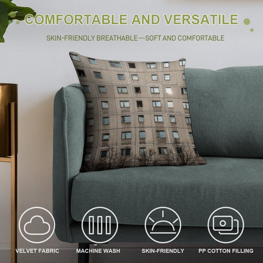 Plattenbau - Building Facade - Architecture Soft Short Plush Fabric Throw Pillow