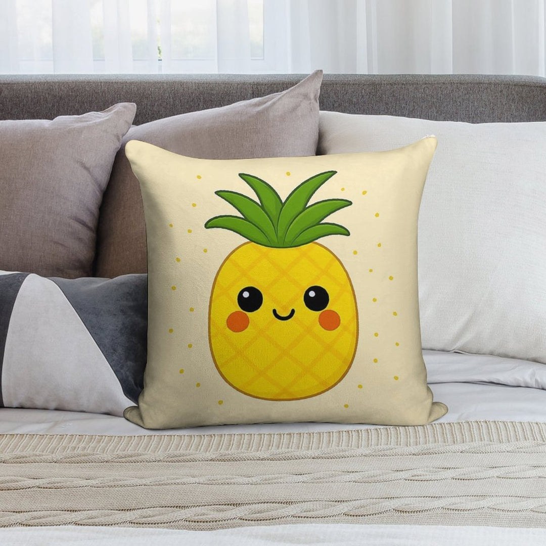 Kawaii-Style Pineapple - Light Beige Background Soft Fade-Resistant Throw Pillow