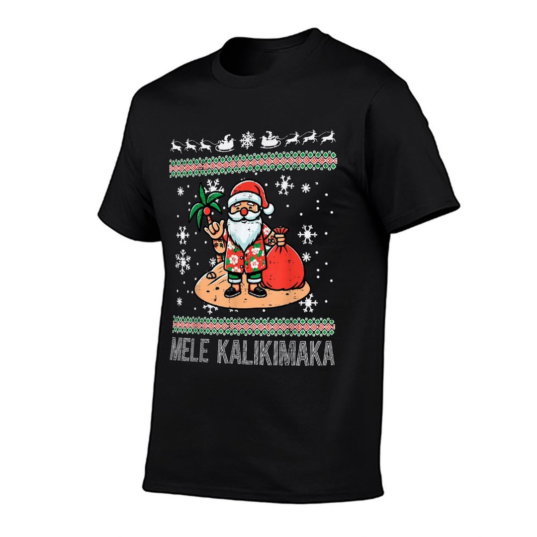 Christmas Santa Hawaii Mele Kalikimaka Ugly Xmas Men Women  Summer-ready Fabric T-Shirt