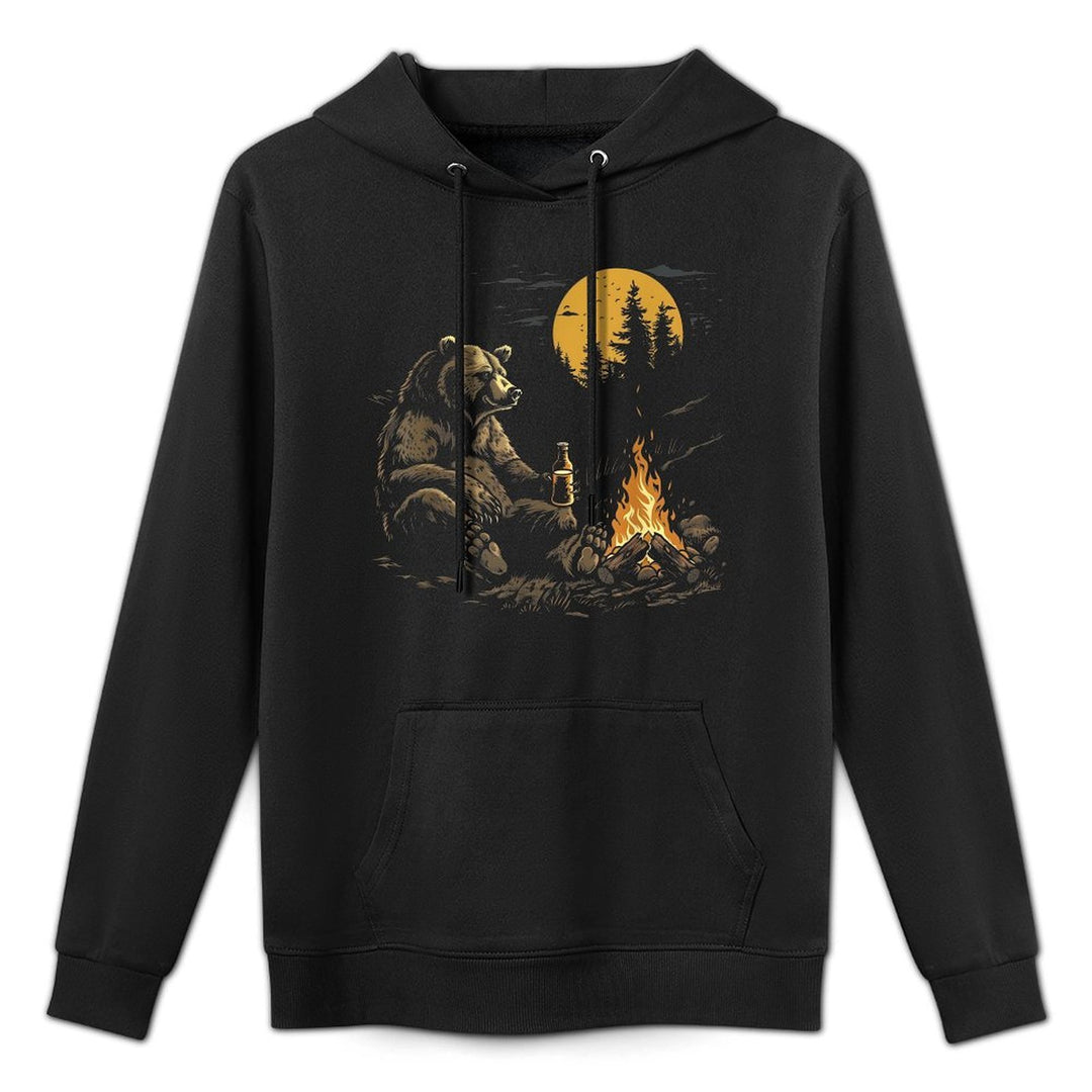 Camping Bear Drinking Beer Hiking Nature Funny Grizzly Bear Shape Retention Hoodie