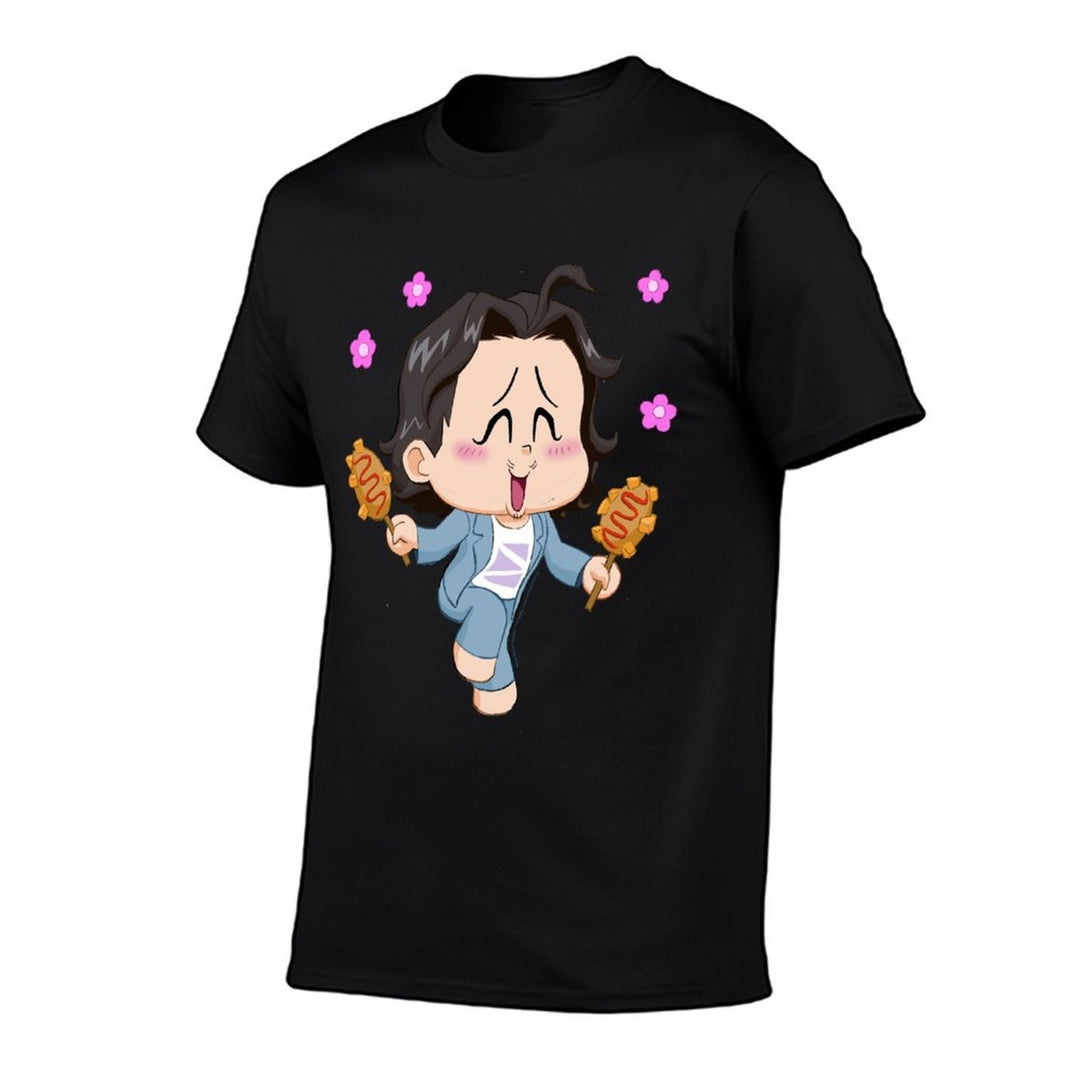 Kpop Demon Hunters Chibi Bobby Enjoying Corn Dogs  Relaxed-fit T-Shirt