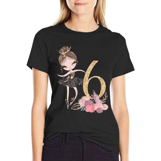 6th Birthday Ballerina Dancer Ballet Swan Tutu Girls Six  Tagless Design T-Shirt