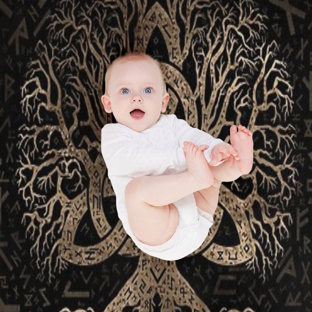 Tree of Life with Triquetra on Futhark Pattern Easy Care Throw Blanket