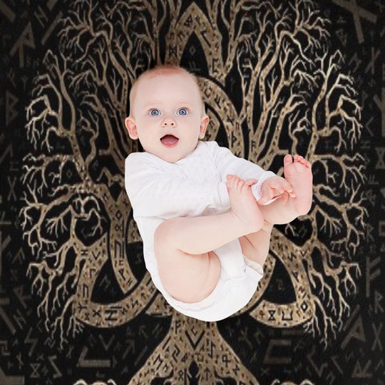 Tree of Life with Triquetra on Futhark Pattern Easy Care Throw Blanket