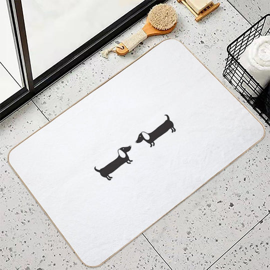 Couple of Dachshund Illustration in Black  Absorbent Bath Mat