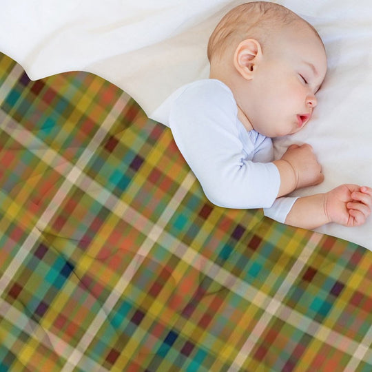 Retro Modern Plaid Pattern in Midcentury Mod Mustard, Olive, Orange, Teal, And Navy Eco-conscious Throw Blanket