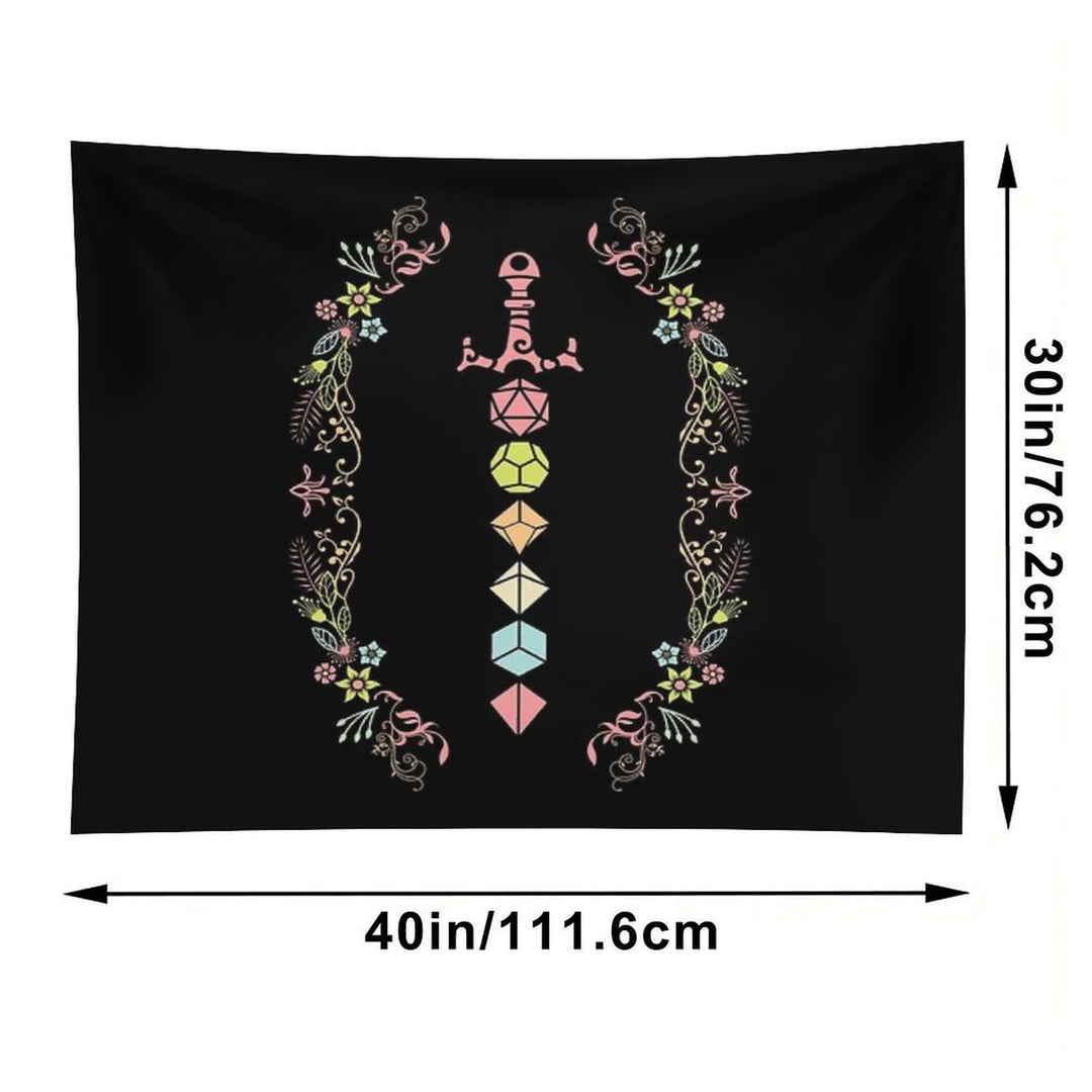 Floral Polyhedral Dice Set Sword Tapestry