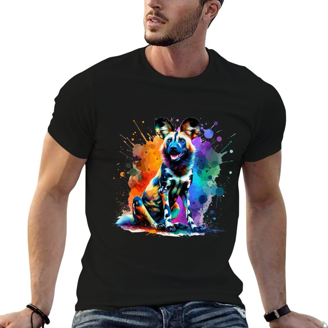 Colorful Splash Art African Wild Dog Painted Dog  Lightweight T-Shirt