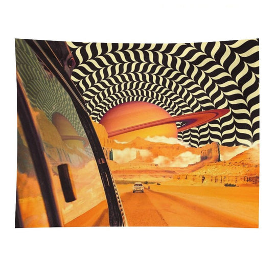 Illusionary Road Trip 2 - OpArt Space Adventure Sci-fi Collage Art Tapestry