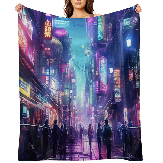 Cyberpunk Tokyo Dreamscape Easy Care Throw Blanket