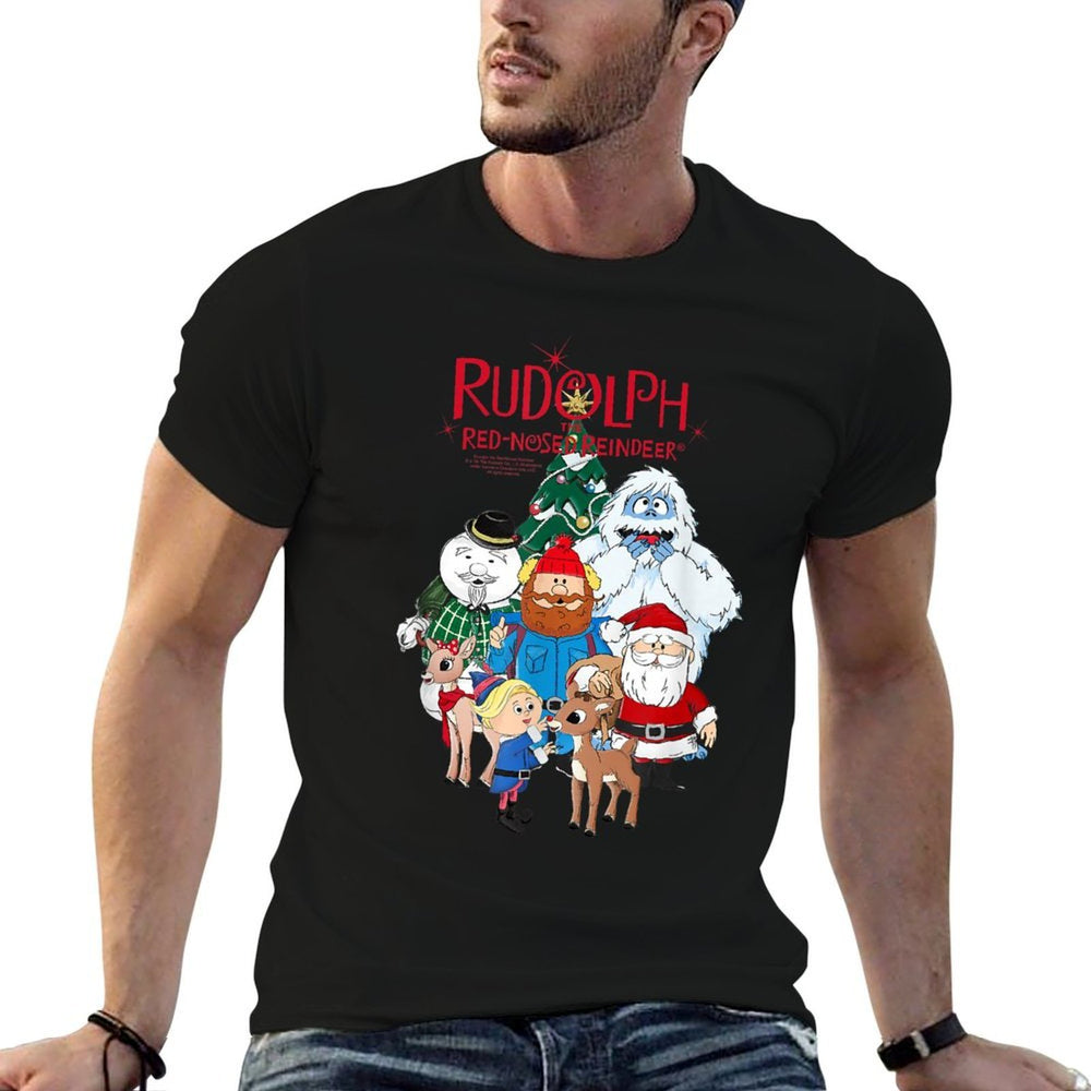 Rudolph Characters with Christmas Tree Retro Holiday  Quick-drying T-Shirt