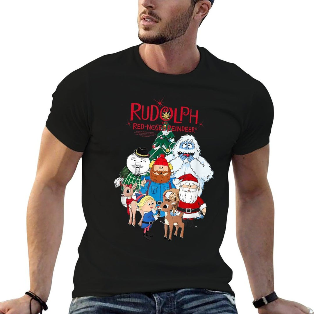 Rudolph Characters with Christmas Tree Retro Holiday  Quick-drying T-Shirt