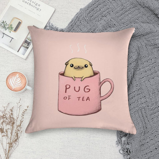 Pug of Tea Soft Home Decor Throw Pillow