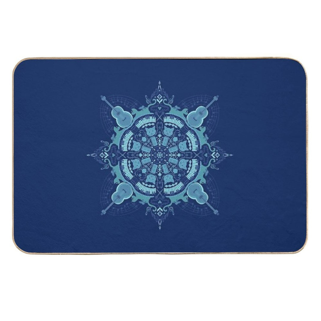 Blue Cat And Music Mandala on Blue  Pet-Safe Bath Mat