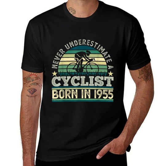 Cyclist Born in 1955 70th Birthday Cycling Bicycle  High-quality Stitching T-Shirt