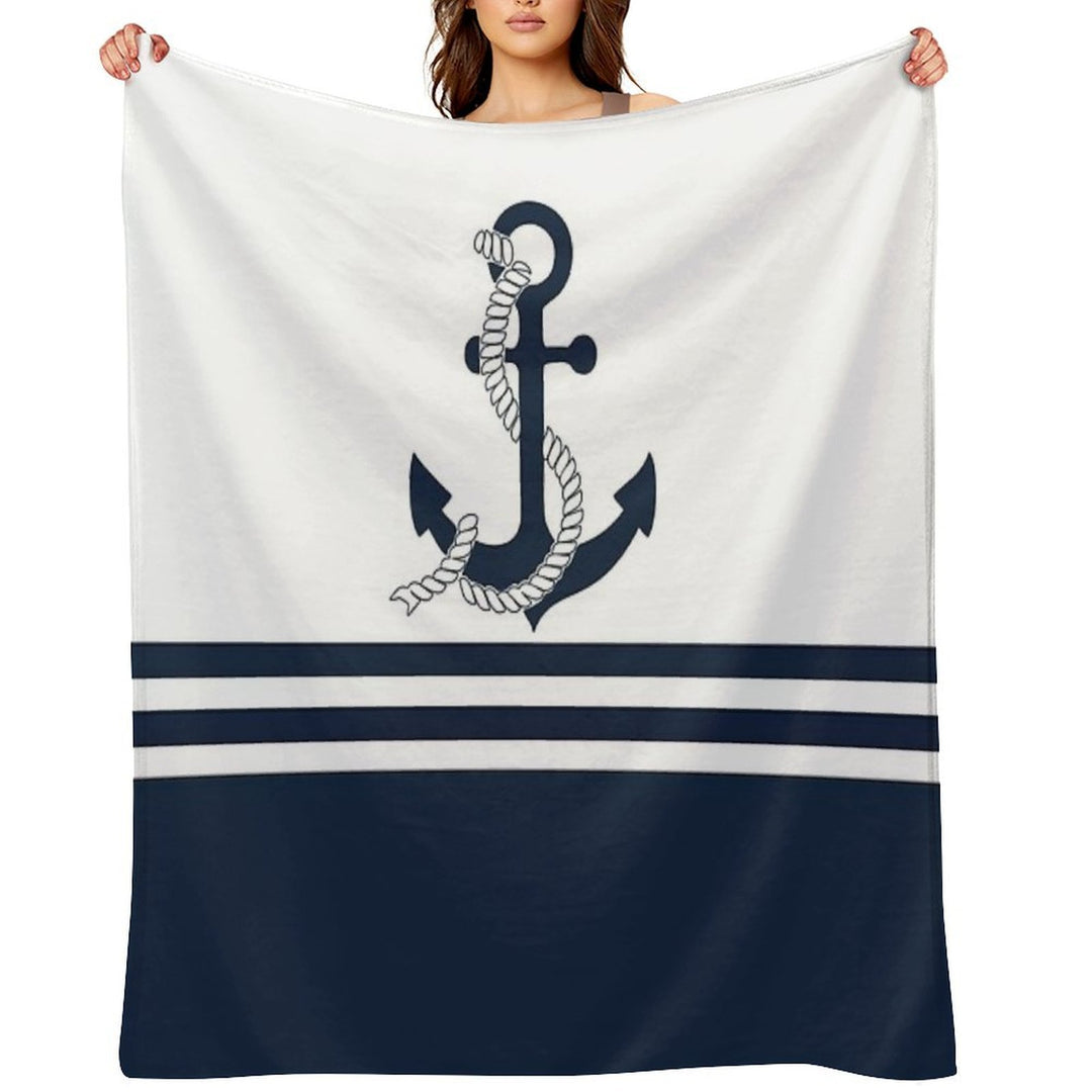 Nautical Blue Anchors with Blue And White Stripes Quick-dry Throw Blanket