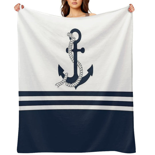 Nautical Blue Anchors with Blue And White Stripes Quick-dry Throw Blanket