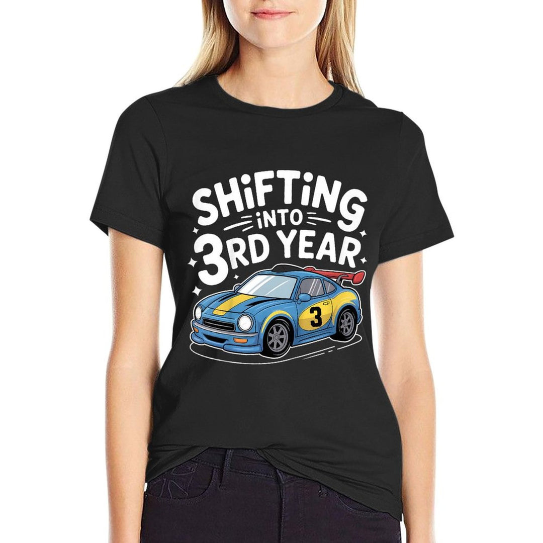 Kids Shifting Into 3rd Year 3 Year Old Girl Boy Racing Car Bday  Slim-fit Cut T-Shirt