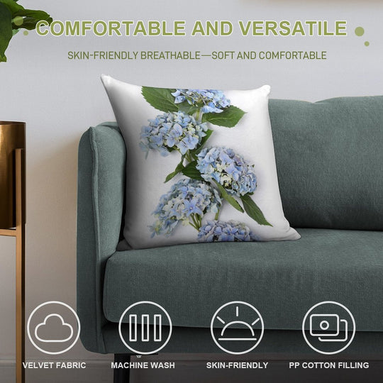 Bouquet of Blue Hydrangea Flowers Soft High-Density Material Throw Pillow
