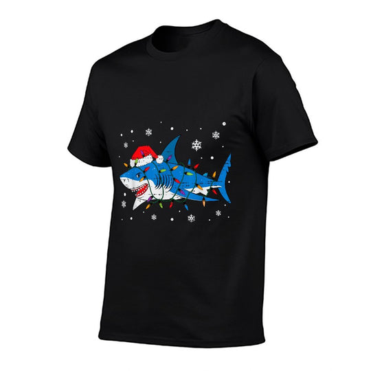 Shark Santa Hat Christmas Lights Xmas Pajama Men Women Kids  Versatile T-Shirt