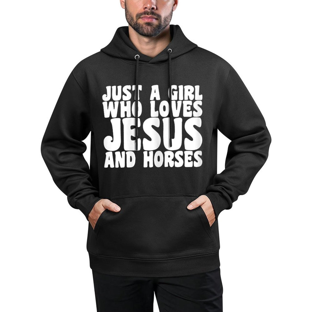 Just A Girl Who Loves Jesus And Horses Funny Christian Gift Cotton-Polyester Blend Hoodie
