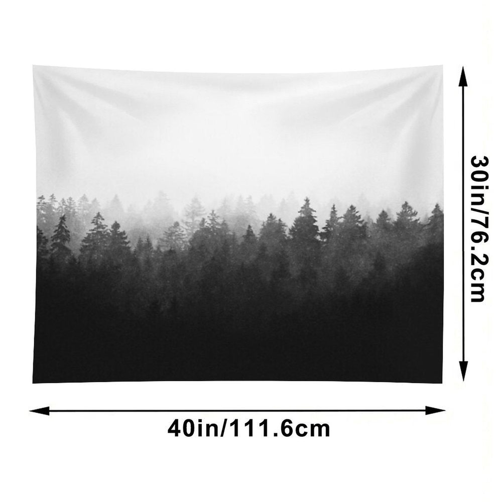 A Wilderness Somewhere  Misty Romantasy Fairytale Ghostwood Forest With Cascadia Trees Covered In Magic Light And Fog Tapestry