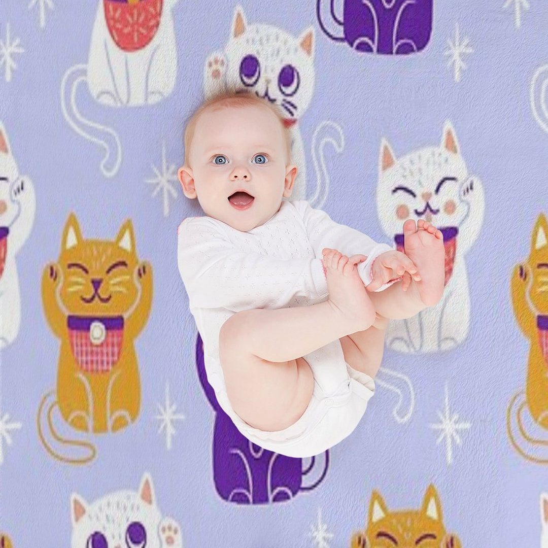 Lucky Kitty Cats Maneki-Neko Waving Beckoning Cat Shrink-resistant Throw Blanket