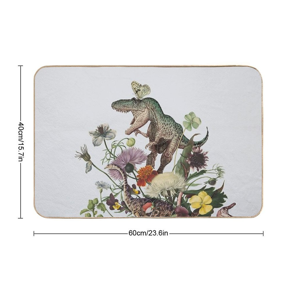 Cottagecore DINO-MITE Dinosaur Botanical Bouquet Durable Bath Mat