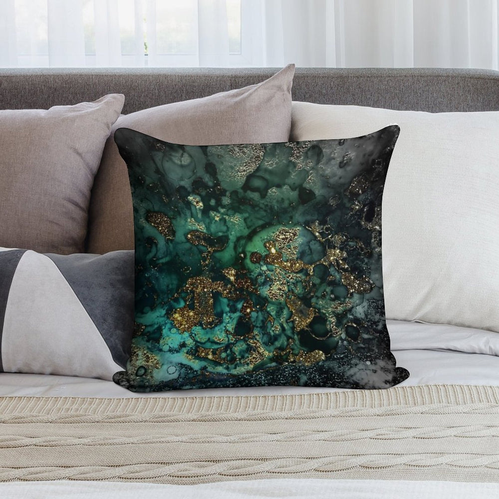 Gold Indigo Faux Malachite Marble Soft Washable Throw Pillow