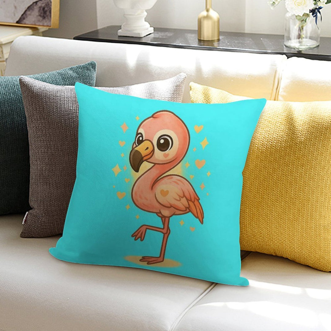 Kawaii Baby Flamingo – Chibi Mascot Soft Washable Throw Pillow