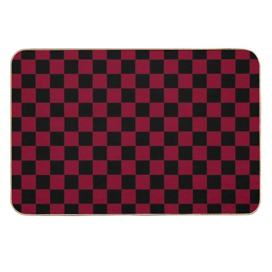 Black And Burgundy Red Checkerboard  Pet-Safe Bath Mat
