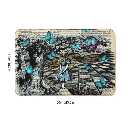 Alice & The Cheshire Cat Butterflies Field - Dictionary Page  Slip-Resistant Bath Mat