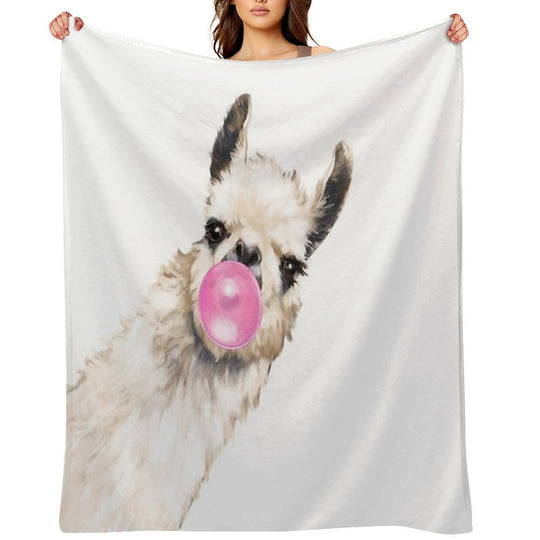 Sneaky Llama with Bubble Gum All-season Throw Blanket