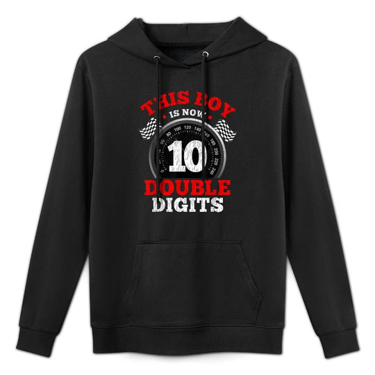 10th Birthday Racing Car This Boy Is Now Double Digits Machine Washable Hoodie