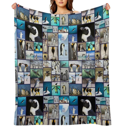 Penguin Pattern Photo Collage Velvety-soft Throw Blanket