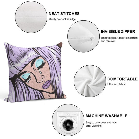 Lilac Bangs Crying Comic Girl Soft Style Accent Throw Pillow