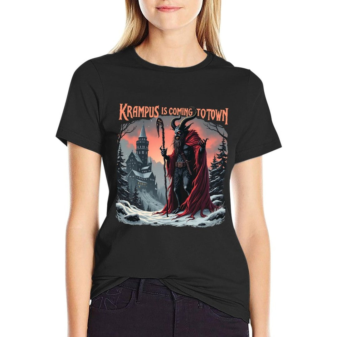 Krampus Is Coming To Town Christmas Xmas Horror Graphic  Easy-care T-Shirt