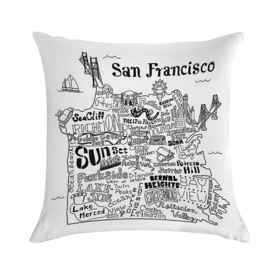San Francisco Illustrated Map Soft High-Density Material Throw Pillow