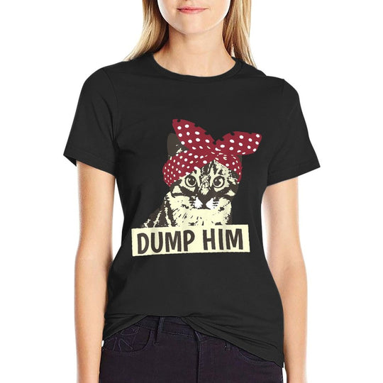 Dump Him Groovy Feminist Feminist Cat Bandana Womens Pun  Heathered Texture T-Shirt