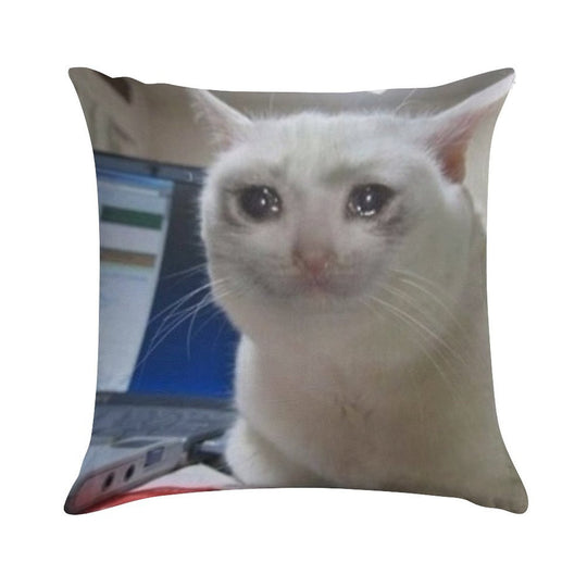Crying Cat Meme Soft Skin-Friendly Throw Pillow