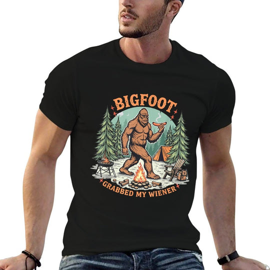 Funny Bigfoot Meme Sasquatch Men Bigfoot Grabbed My Wiener  Cotton T-Shirt