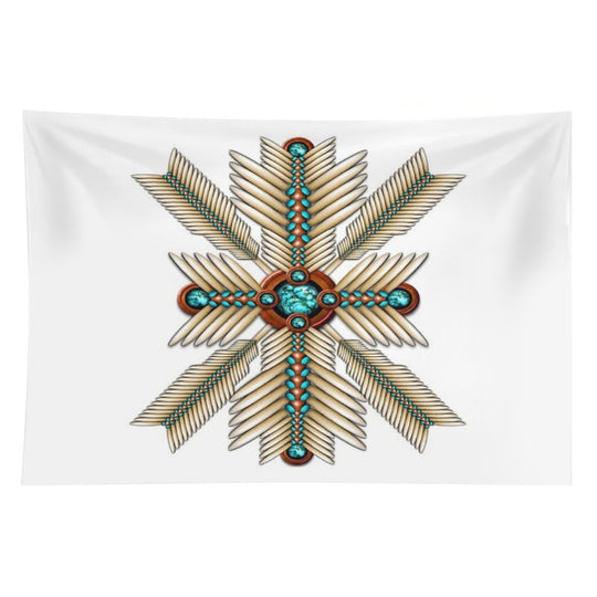 Bone And Turquoise Sunburst Tapestry