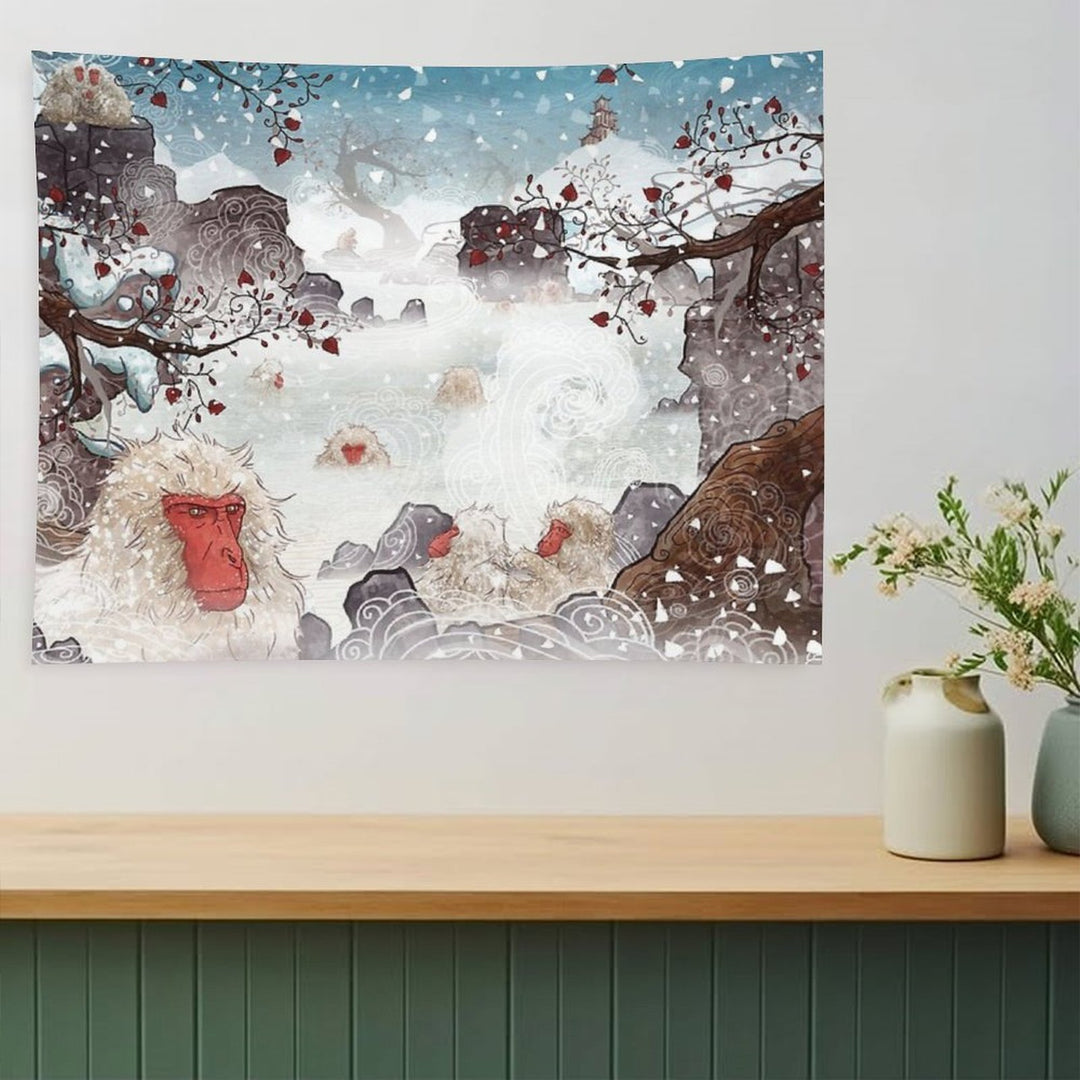 Soaking Japanese Snow Monkeys Tapestry