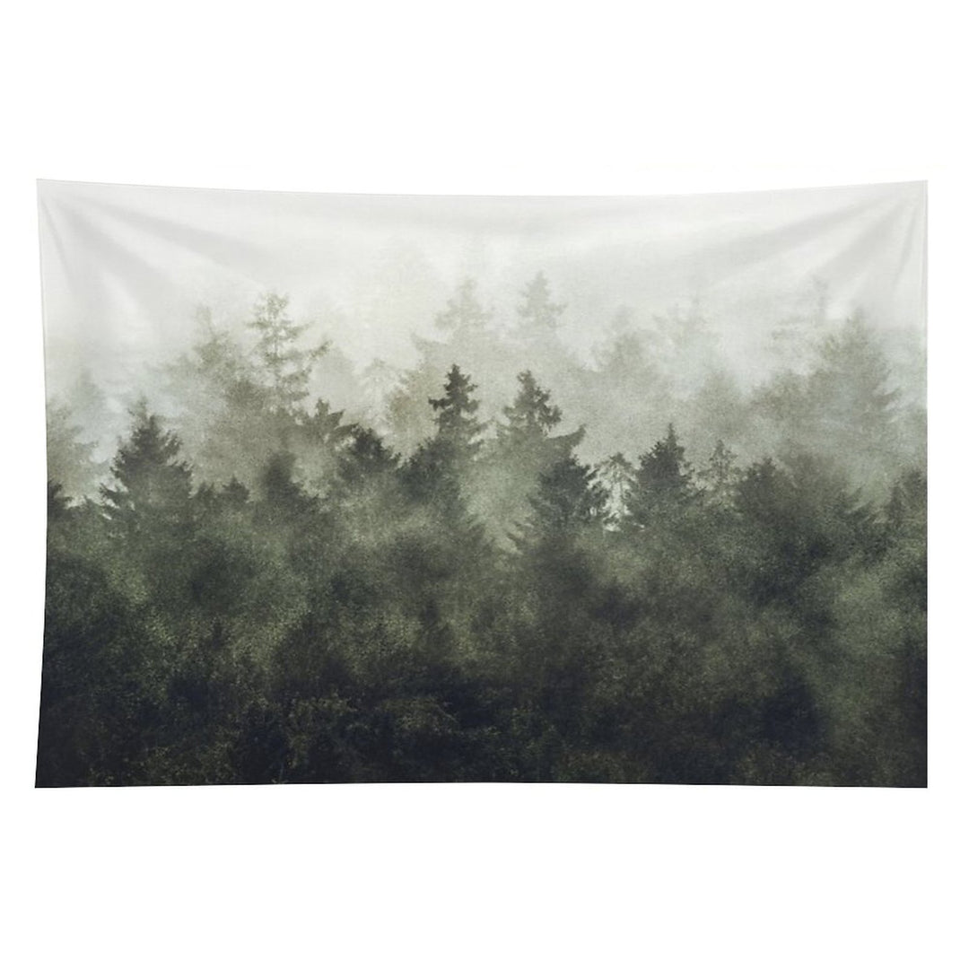 The Heart Of My Heart  Green Mountain Romantasy Moody Wilderness Dream Forest With Cascadia Trees Covered In Magic Fog Tapestry