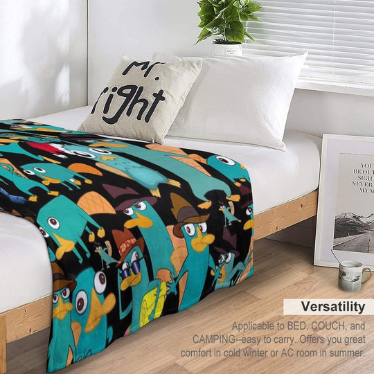 Perry The Platypus Phineas And Ferb Collage Pattern Design - Black Background Compact Throw Blanket