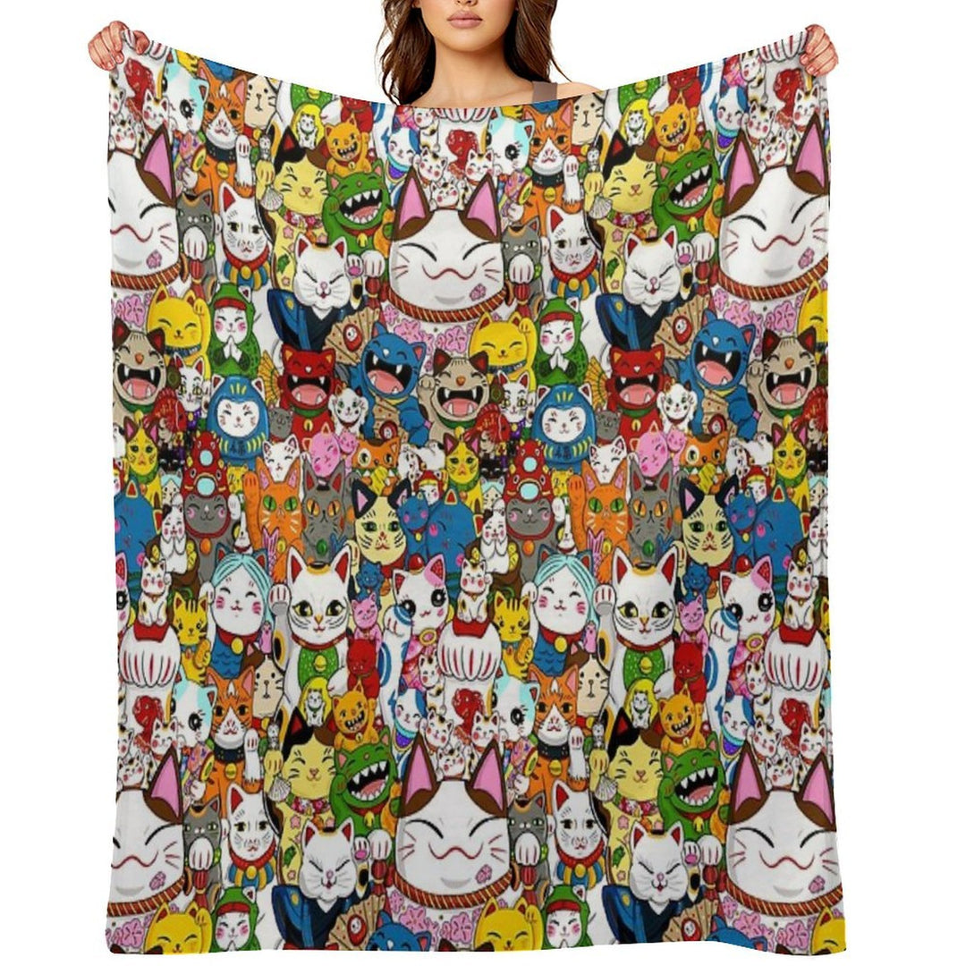 Maneki Neko (Lucky Cat) Collection Eco-conscious Throw Blanket