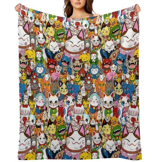 Maneki Neko (Lucky Cat) Collection Eco-conscious Throw Blanket